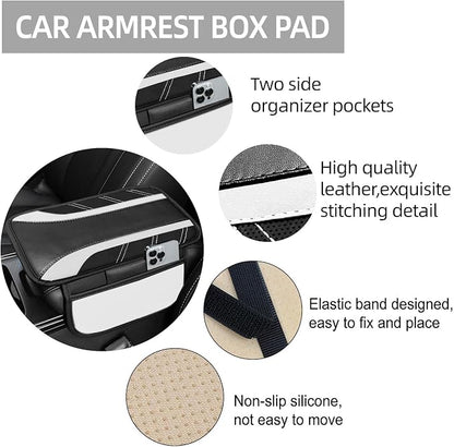 NBTEPEM 10 Pcs Car Floor Mats Full Set & Sport Leather Steering Wheel Cover 14.5-15 inch, Center Console Cover, Seat Belt Cushion, Cup Holder Coaster, Universal Automobile Interior Sets (White)