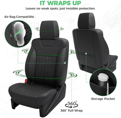 Custom Leather Seat Covers for Silverado/Sierra 1500 2014-2018, 2500HD 3500HD 2015-2019 Crew Cab Full Set with Jump Seat Cover (Armrest Storage Version Only),Truck Accessories