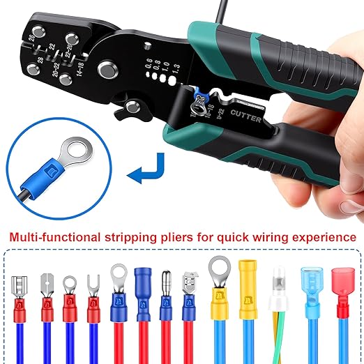 smseace 580 Pcs Closed End Crimp Connector with Crimping Tool - Closed End Crimp Caps Terminal for 22-16 AWG, 16-14 AWG, 12-10 AWG - Ideal for Automotive, Audio, and Electrical Applications