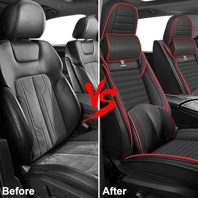 Seat Covers Full Set Fit for Nissan Rogue 2015-2026, Breathable and Comfortable Leather Car Seat Cover, Deluxe Waterproof Cushion Cover Auto Interior Accessories (Black Red)