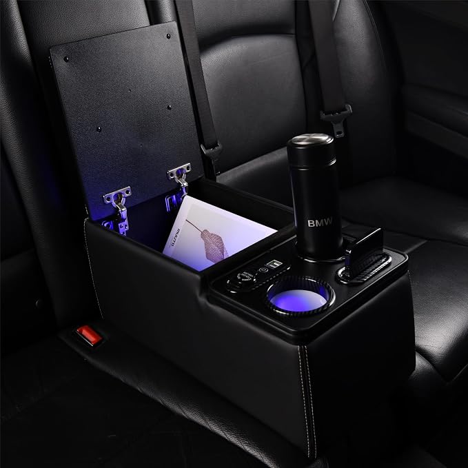 Coverado Car Center Console, Universal Rear Bench Seat Console, Back Seat Car Organizer, Automotive Center Console with Cup Holder & Phone Holder, Central Armrest Box (Update, Black)