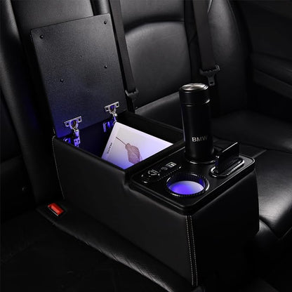 Coverado Car Center Console, Universal Rear Bench Seat Console, Back Seat Car Organizer, Automotive Center Console with Cup Holder & Phone Holder, Central Armrest Box (Update, Black)