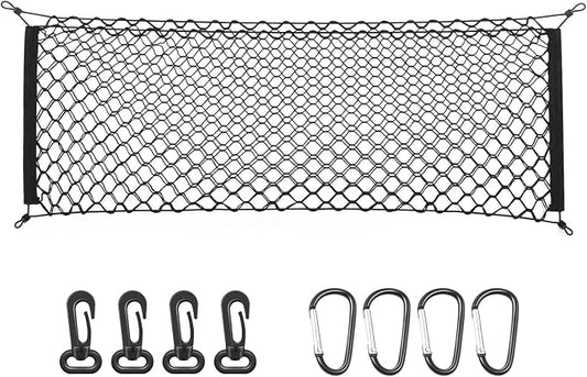 MICTUNING 2-Layer Heavy Duty SUV Truck Cargo Net, 44 x 15 Inch Universal Bed Net with Hooks, Adjustable Highly Elastic Storage Organizer Mesh Net Compatible for Pickup Truck SUV