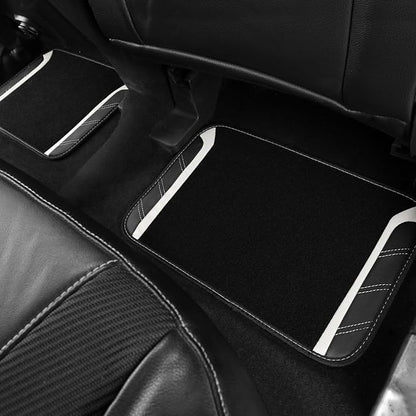 CAR PASS Leather Steering Wheel Cover and Waterproof Car Floor Mats, Microfiber Universal Car Combo Fit for 95% Sedan SUV Van,14.5-15 inch Sporty Anti-Slip Safety Comfortable Design, Black＆White