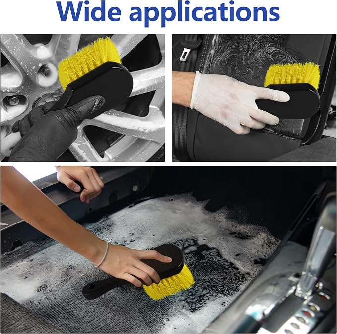 Hovom Car Wash Brush for Tire & Wheel Rim, Soft Bristle Wheel Cleaning Brushes, Short Handle Tire Cleaner Brush Releases Dirt and Road Grime, Universal Car Cleaning Supplies (Yellow)