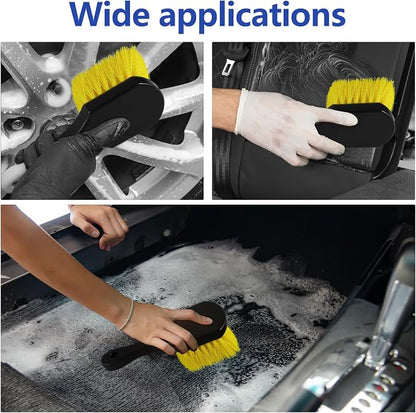 Hovom Car Wash Brush for Tire & Wheel Rim, Soft Bristle Wheel Cleaning Brushes, Short Handle Tire Cleaner Brush Releases Dirt and Road Grime, Universal Car Cleaning Supplies (Yellow)
