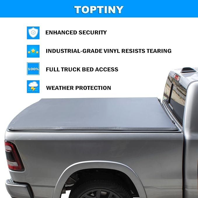 Toptiny Soft Folding Truck Bed Tonneau Cover |TSTF013|Fits 2004-2014 Ford F-150 5.5' Bed (66")