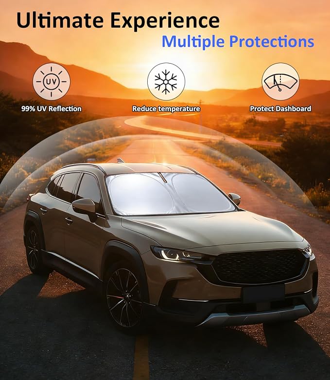 Windshield Sun Shade for 2023-2026 Mazda CX-50 Accessories, Car Front Window Sun Visor & Heat Shield | 240T Sunshade Protection Blocks UV Rays Keep Your Car Cooler
