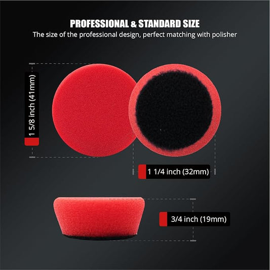 SPTA Red T10 Mini Ultra-Fine Finishing Foam Polishing Pads, 5Pcs 1.3inch/32mm Sponge Polishing Buffing Pads, Car Foam Detail Polishing Pad Kit for Car Detail Polishing, Small Area Polishing -FPTSS1R
