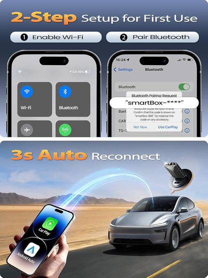 Mini Wireless CarPlay Adapter for iPhone & Android Auto (2026 Upgrade), No Delay, Fast & Stable Connection, Plug & Play, Converts Wired to Wireless Carplay Dongle for 2016+ Cars, USB-A/Type-C Port