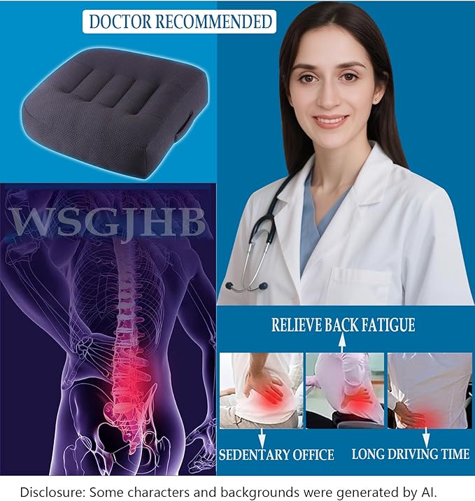 WSGJHB Office Chair Cushion Pillow Adult Car Booster Seat Cushions for Short People Effectively Increase Field of View Lower Back Fatigue Relief, for Cars Office Home Anti-Slip 18x18x4.7 inch Black
