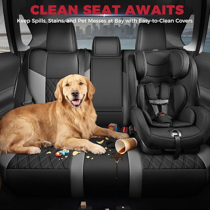 FREESOO Custom Seat Covers for Toyota RAV4 2019-2025 Hybrid SE/XSE 2021-2024 Prime SE/XSE 2025 PHEV, RAV4 Leather Car Seat Covers Interior, RAV 4 SUV Accessories Full Set, BlackGrey