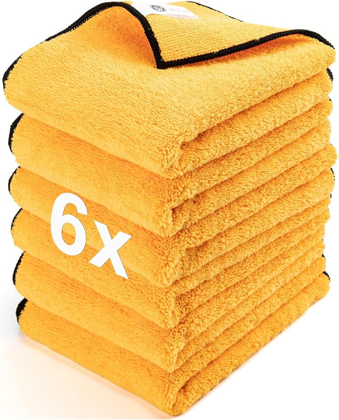 Microfiber Towels for Cars - 6 Pack (23.6" x 15.7") 450-GSM, High & Short Pile Micro Fiber Cleaning Cloth for Car Washing Drying & Auto Detailing, Strong Water Absorption Lint Free & Non-Streak