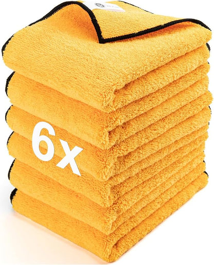 Microfiber Towels for Cars - 6 Pack (23.6" x 15.7") 450-GSM, High & Short Pile Micro Fiber Cleaning Cloth for Car Washing Drying & Auto Detailing, Strong Water Absorption Lint Free & Non-Streak
