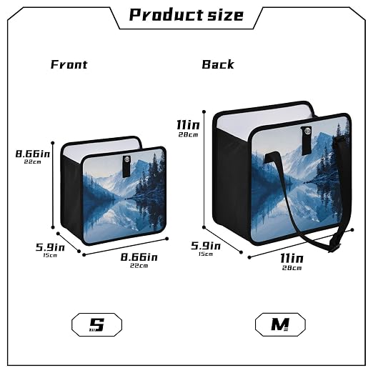 Car Trash Can Organizer Bin with Adjustable Strap for Back Front Seat Console Waterproof Leakproof Collapsible Portable 11 Inch Winter Blue Mountain and Mirrored Lake