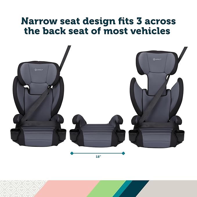 Safety 1st Grow and Go 2-in-1 Booster Car Seat with ComfortWings, Converts High-Back to Backless, 19" Wide, Fits 3 Across, Lightweight, Foldable, Easy-Clean, Cup Holders, 40-100 lbs, Beach Wave
