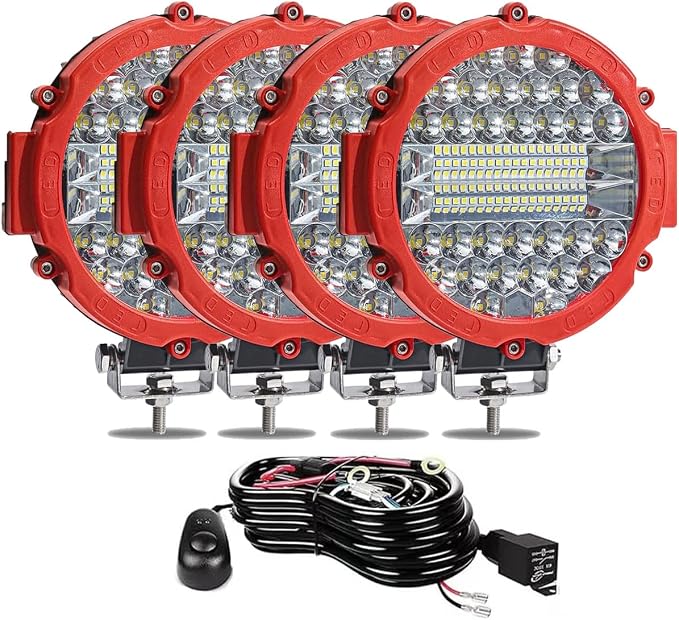 WINBANG 7 Inch Round LED Light Bar, 4PCS 201W Driving Light Bar Fog Lights Combo Beam LED Off Road Lighting with Wiring Harness for Pickup SUV ATV UTV Truck Light