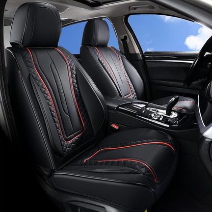 Coverado Car Seat Covers for Front Seat, Leather Seat Covers for Cars, Front Seat Covers, Waterproof Car Seat Protectors Car Seat Cushions Universal for Most Vehicles, Black&Redline