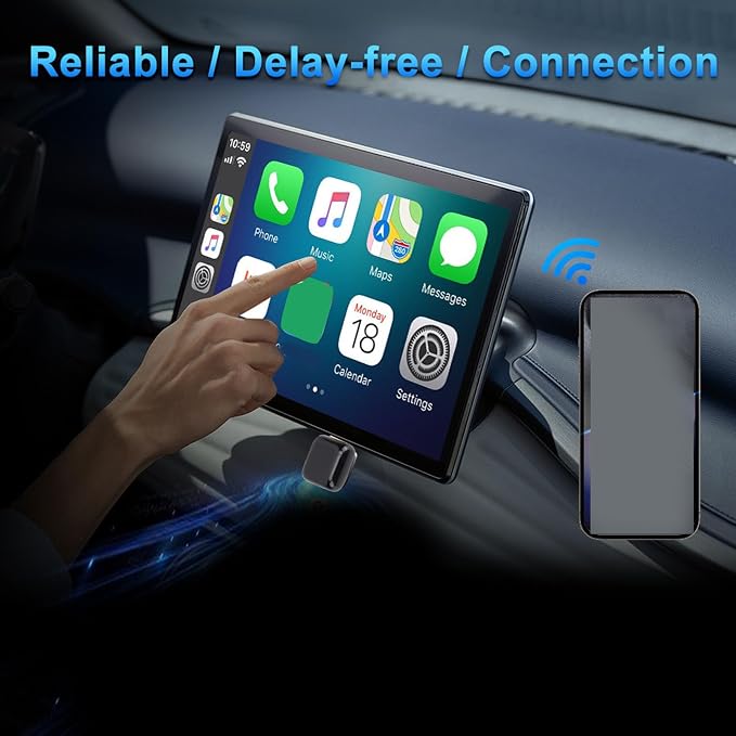 Convert Wired to Wireless Adapter with Retains All Functions, Plug and Play for and Android Auto, Black