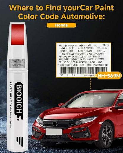 Touch Up Paint Pen Exact Color Match Car Chip and Scratch Repair (for Honda, Radiant Red Metallic(R-569M))