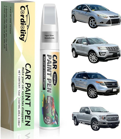 Car Touch Up Paint Ingot Silver Metallic(UX) for Ford, Color Accurate Car Scratch Repair Remover Pen Fix Auto Paint Chips and Nicks