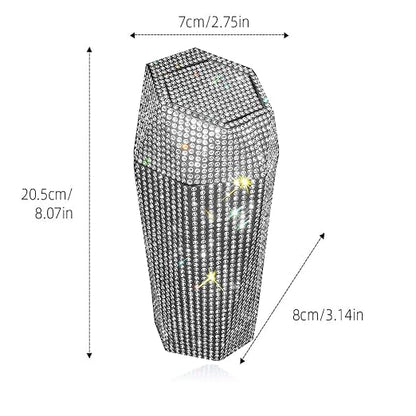 Rhinestone Car Trash Can with Lid, Sparkly Garbage Can, Diamond Design Small Automatic Portable Trash Can for Automotive, Home, Office, Kitchen, Bedroom.