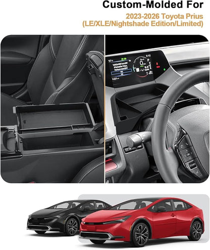 ECOZEN Center Console Organizer Set For 2023-2026 Toyota Prius - 2 Pcs Armrest Box Storage Tray + Dashboard Organizer Tray For Prius 2023-2026 Accessories - Premium ABS & Silicone Durable