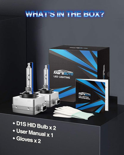 Marsauto D1S HID Bulbs, 6000K Cold White, Xenon Bulb(Not Halogen/Led Bulbs), 5 Years Lifespan, Waterproof Design, Up to 350% Brightness, Low/high Beam,2 Pcs