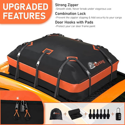 Asinking Car Rooftop Cargo Carrier Bag 21 Cubic feet Waterproof Car Roof Top Bag for All Cars with/Without Rack, Includes Anti-Slip Mat, 10 Reinforced Straps, 6 Door Hooks, Luggage Lock