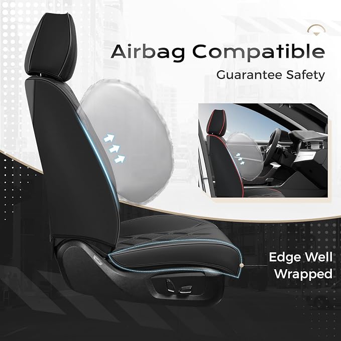 Coverado Car Seat Covers, Front Covers for Cars, Car Seat Cover Front Seats, Automotive Seat Cover, Waterproof, Leather Car Seat Cushion, Universal Interior Seat Protectors for Most Cars Black