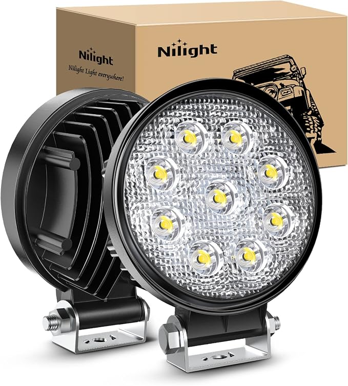 Nilight - NI16E-27W Led Light Bar 2PCS 4.5" 27w 3000LM Round Spot Light Pod Off Road Fog Driving Roof Bar Bumper for Jeep,SUV Truck , Hunters, 2 years Warranty