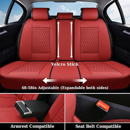 Coverado Rear Seat Covers, Leather Seat Cover for Car, Universal Waterproof Automotive Seat Cushion Protector for Most Cars Trucks SUV (Red)