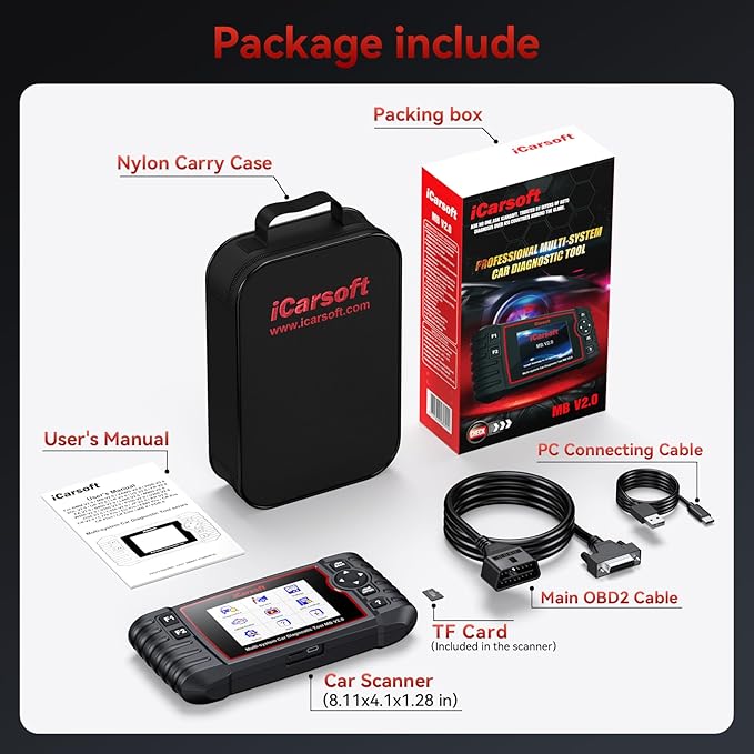 iCarsoft MB V2.0 OBD2 Scanner for Most Mercedes Benz from 1996-2023 Full System Diagnostic Scan Tool 9 Reset AutoVIN Oil/BMS/SAS/EPB/ETC/BLD/INJ/SAS Etc. Free Update Car Code Reader with Battery Test