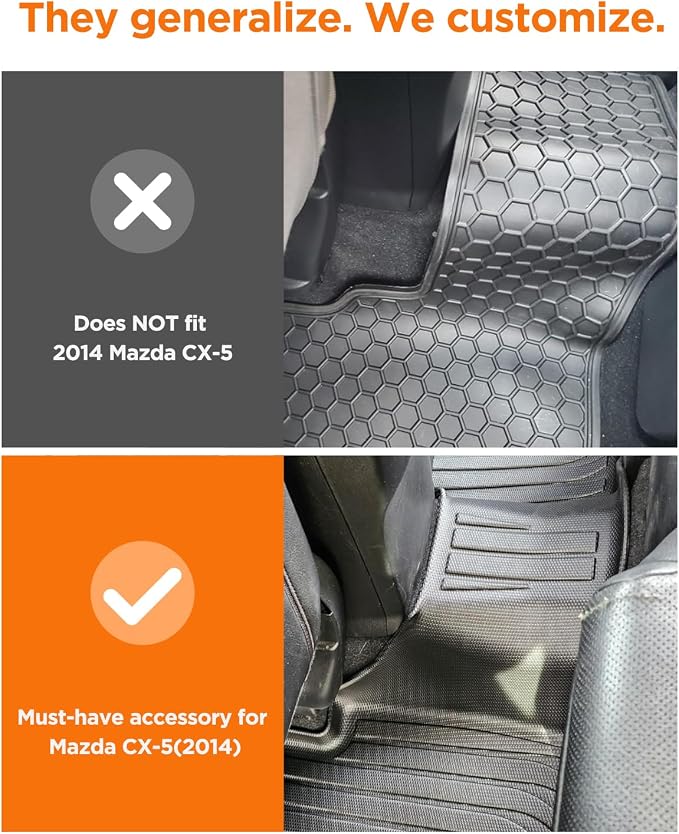 All Weather Car Floor Mats for Mazda CX5: 2013 2014 2015 2016 (1st Gen), Automotive Cargo Liner Full Set Accessory, Cutsom Fit for Mazda CX-5 SUV Tray Carpet Black Rubber Accessories Trunk Mat