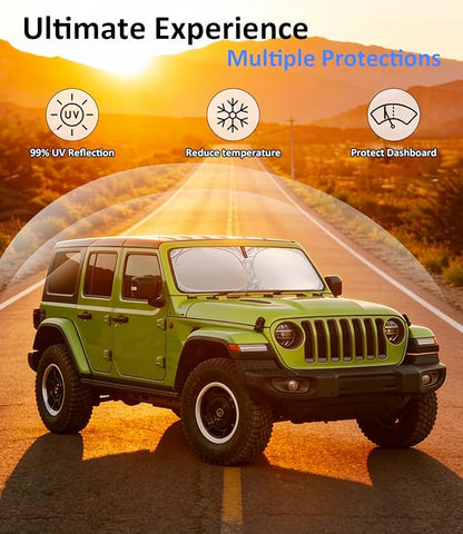 Sun Shade Custom-Fit for Jeep Wrangler JL/Gladiator 2018-2025 | Front Window Sunshade with 240T Sun Visor Protector Foldable Heat Shield Blocks UV Rays, Car Accessories