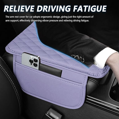 Stacool Upgraded Car Center Console Cover,Microfiber Leather Car Armrest Cover Cushion with 2 Storage Bags,Universal Car Armrest Storage Box (Purple)