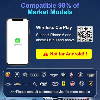 Wireless CarPlay Adapter for iPhone, HD Navigation Vehicle-Level Chip Stable Connect, Bluetooth CarPlay Plug & Play Convert Wired to Wireless CarPlay Adapter iOS 10+ & Cars from 2015+