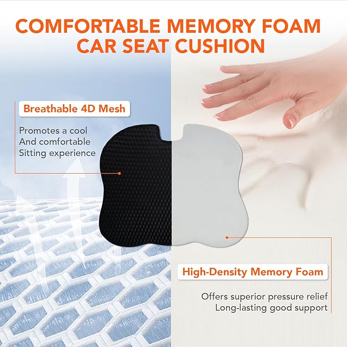 Lofty Aim Car Seat Cushion, Comfort Memory Foam Car Cushions for Driving (Gray)