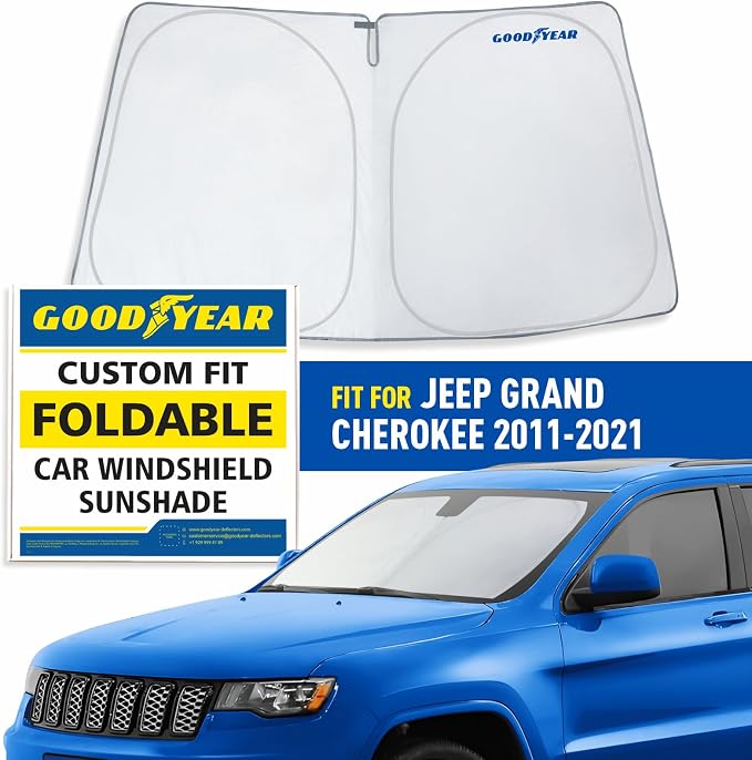 Goodyear Foldable Windshield Sunshade for Jeep Grand Cherokee 2011-2021, SUV car Accessories, Sunshade Cover, Sun Shade Car Windshield, Window Sun Blocker - GY008231