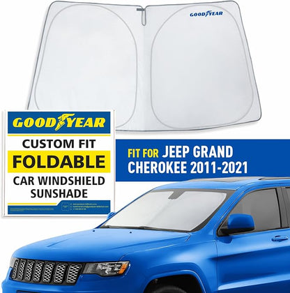 Goodyear Foldable Windshield Sunshade for Jeep Grand Cherokee 2011-2021, SUV car Accessories, Sunshade Cover, Sun Shade Car Windshield, Window Sun Blocker - GY008231