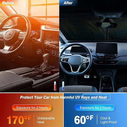 Windshield Sun Shade - Windshield Sun Shade Foldable, Car Sun Shade Windshield Keeps Interior Cool, Foldable Sunshade for Car Windshield with Storage Bag for Cars, SUVs, 55'' x 32''
