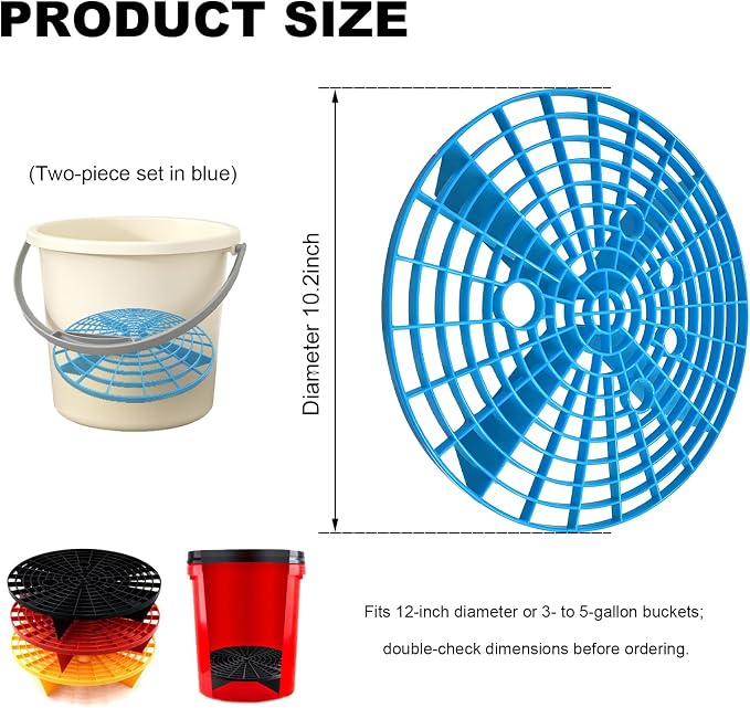2PCS Car Wash Bucket Insert, Auto Washing Grit Trap Bucket Filter Removes Dirt & Debris, Car Dirt Guard Detailing & Cleaning Tool Fits 12 Inch Diameter or 3-5 Gallon Buckets (Blue)