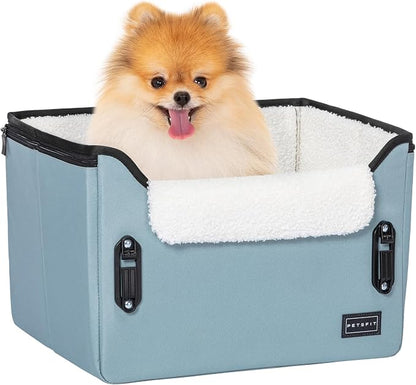 PETSFIT Dog Car Seats for Small Dogs – Patented Safety Buckles – Safety Tether – Foldable Travel Dog Booster Car Seat Reduces Anxiety & Road Trips – Stable Frame, Fits Front/Back Seat (Mint Green)