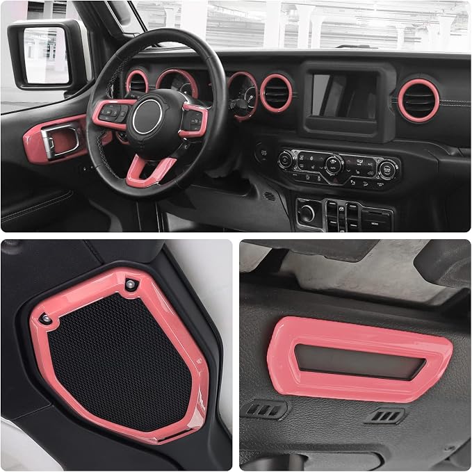 for Wrangler JL Interior Trim Kit Pink Dashboard for Jeep Wrangler JL JLU Gladiator JT 2018-2023 Pink Interior Accessories 21pcs