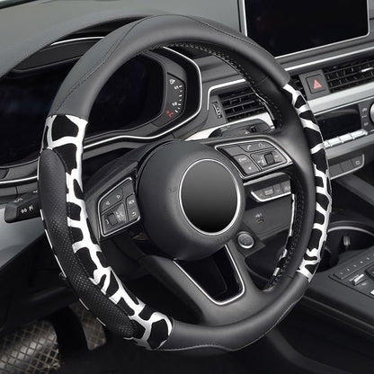 ZHOL Car Steering Wheel Cover, Universal 15 inch Breathable Microfiber Leather Steering Wheel Protector, Anti Slip Car Interior Accessories, Black&Silver