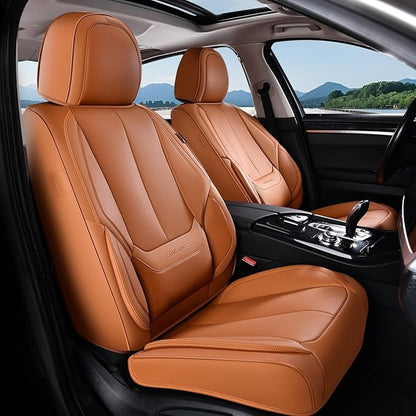 Coverado Seat Covers, Car Seat Covers Front Seats, Leather Seat Covers for Cars, Car Seat Protector Waterproof, Car Seat Cushion, Front Carseat Cover Universal Fit for Most Cars Orange