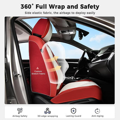 Huidasource Seat Covers for Cars, Leather Car Seat Covers Front and Rear Seat Full Set, Automotive Car Seat Cushion Covers Protector 5 Seats Fit for Most Cars SUV Trucks, Red & White