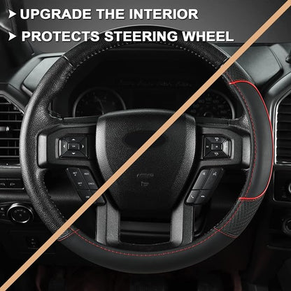GIANT PANDA Steering Wheel Cover for Ford F150 F250 F350 Expedition - Black+Red Trim