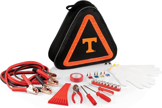 PICNIC TIME NCAA Tennessee Volunteers Roadside Emergency Car Kit, Auto Vehicle Safety Road Side Assistance with Jumper Cables and Car Tool Kit, (Black with Orange Accents)