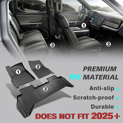 BestEvMod All Weather Floor Mats Compatible with Rivian R1T 2025 2026 Anti-Slip 3D Pattern TPE Heavy Duty Rubber Waterproof Non-Slip Floor Liner 1st & 2nd Rows Set Gen 2 Accessories (2025+ R1T)
